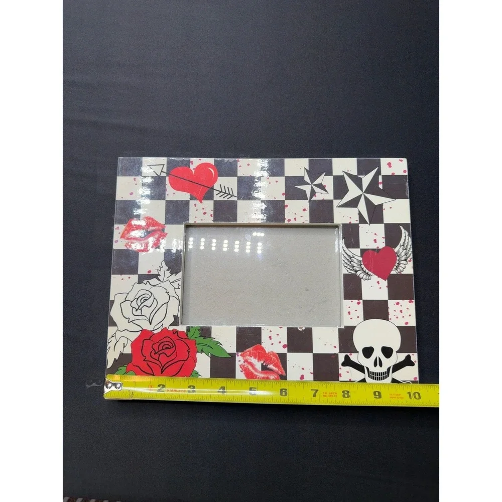 Tattoo Rockabilly 4x6 Picture Frame Skull Hearts Roses Checkered 10x8 Decor